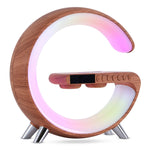 Wood color G shaped LED lamp with warm ambient glow